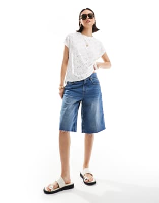 Only Pointelle Short Sleeve Top In White
