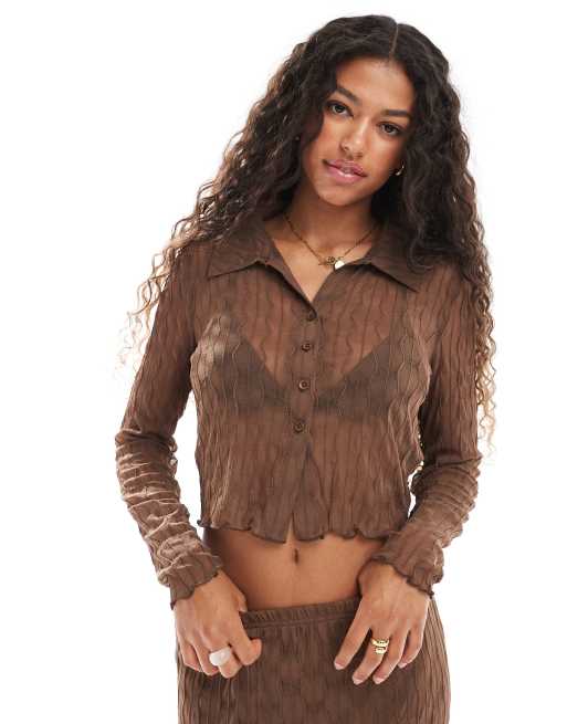 ONLY - Polo d'ensemble texturé en dentelle - Marron