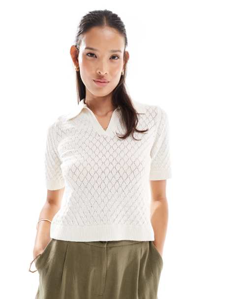 ONLY - Polo en maille ajourée - Beige - view 1