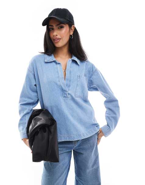 ONLY - Polo in denim azzurra - view 1