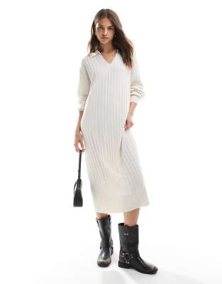 Textured Polo Neck Midi Dress