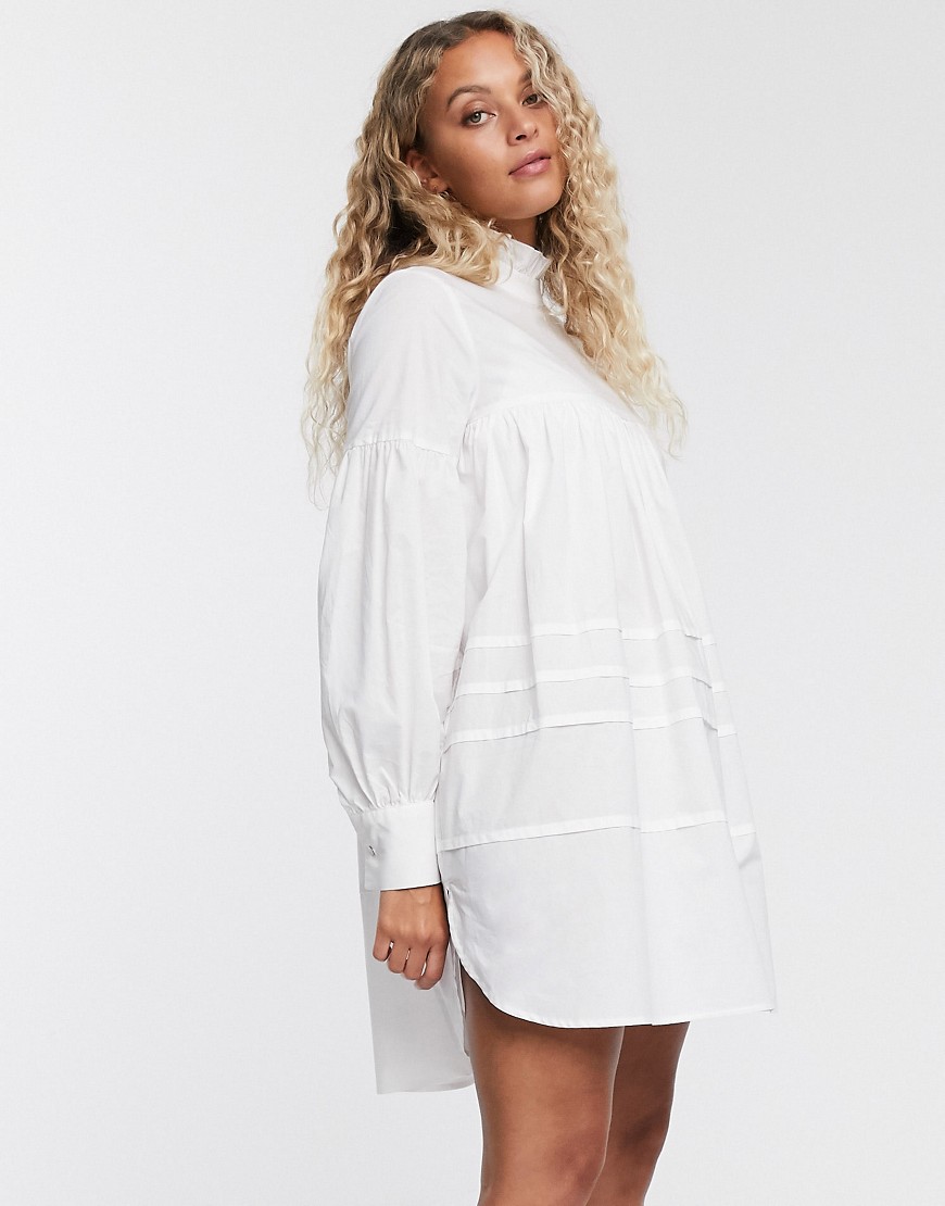 Only poplin smock dress with high neck in white