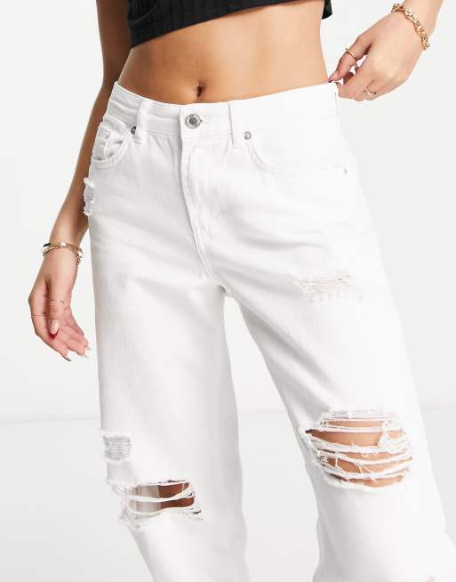 Only - Posede jeans med mellemhøj talje og slidt finish i hvid, 3 af 4
