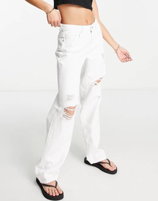 Only - Posede jeans med mellemhøj talje og slidt finish i hvid, 4 af 4
