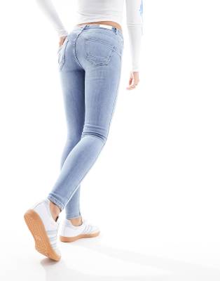 Only Power Mid Rise Sculpt Skinny Jeans In Light Blue Wash