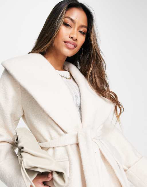 Asos design waterfall collar 2024 coat with tie belt