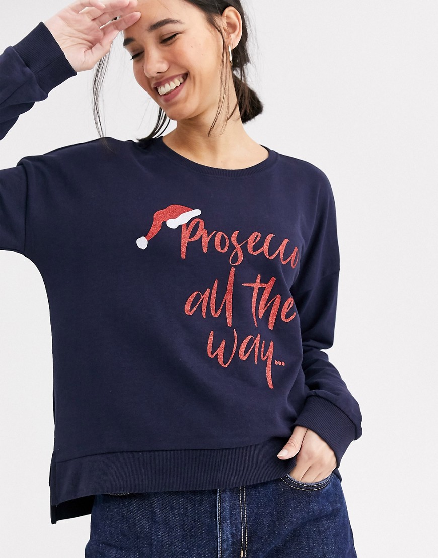 Only prosecco glitter christmas jumper-Navy