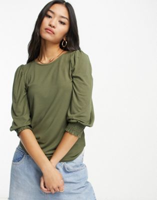 Only puff sleeve blouse in khaki