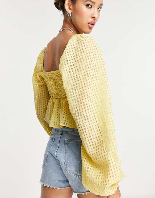 トップス anuke Cutwork Puff Blouse CeCe Round Neck 3/4 Puff Sleeve Button Front Blouse | Dillard's