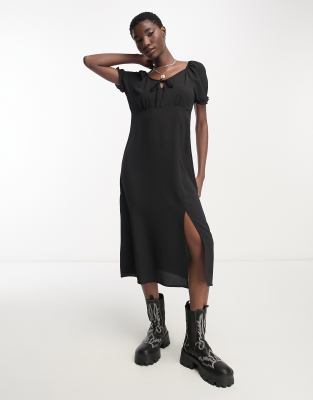 Only Puff Sleeve Milkmaid Maxi Dress In Black