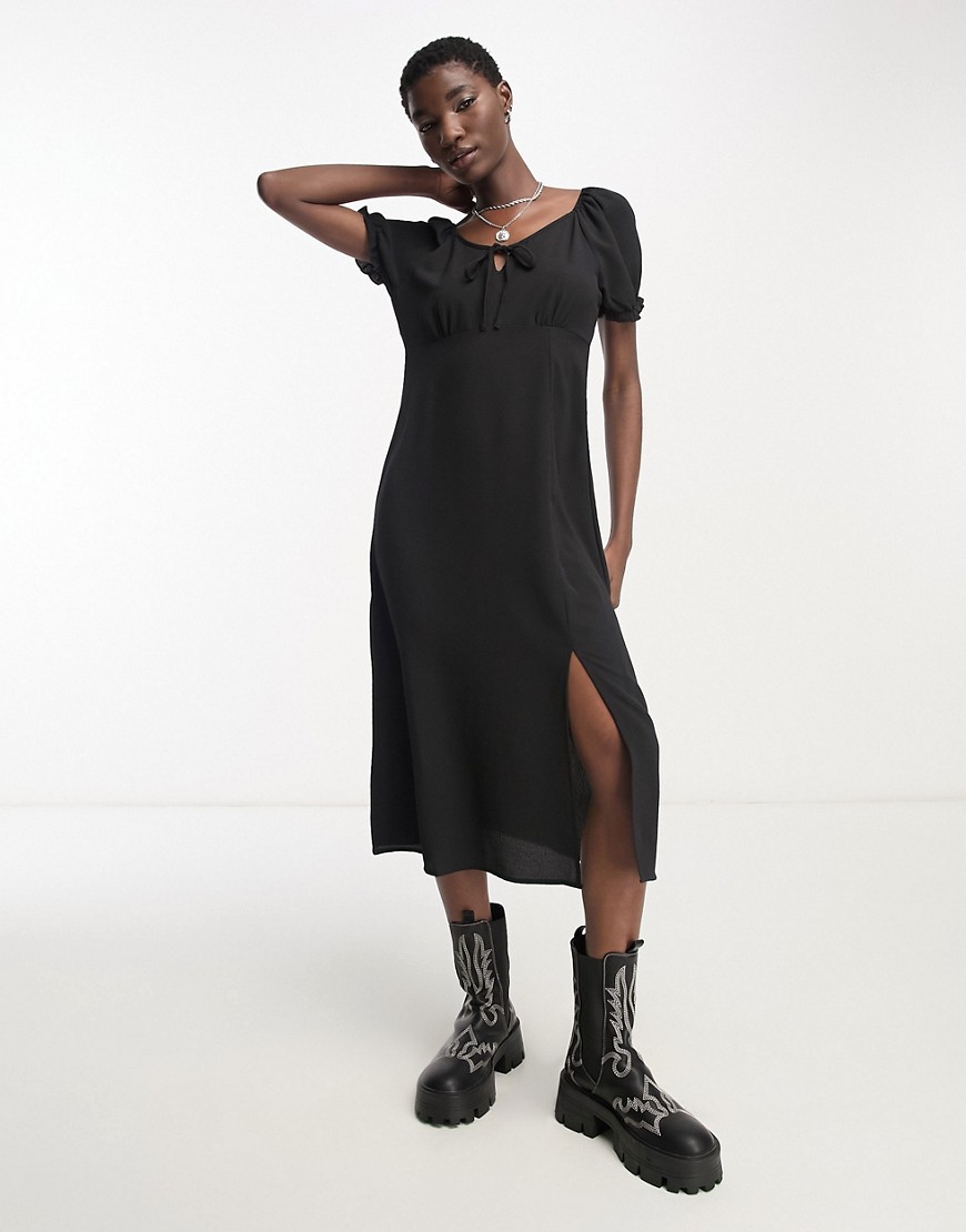 Only puff sleeve milkmaid maxi dress in black