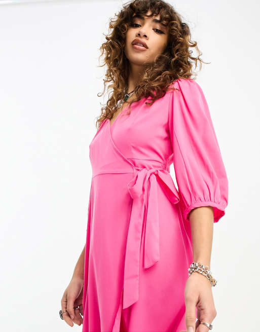 Bright pink hot sale wrap dress