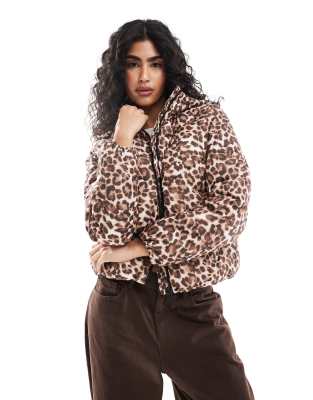 puffer jacket in leopard print-Brown