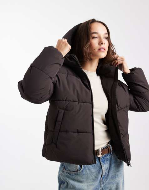 ONLY puffer jacket with hood in dark brown - view 1