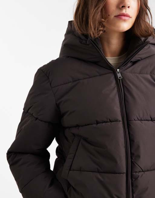 ONLY puffer jacket with hood in dark brown, 2 of 4