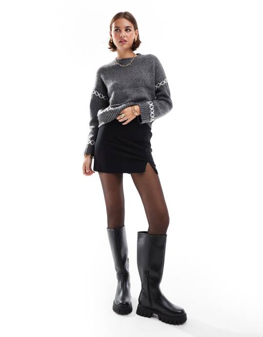 ONLY - Pull à col rond et détails contrastants - Gris foncé , 3 de 4