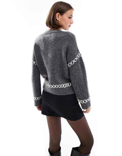 ONLY - Pull à col rond et détails contrastants - Gris foncé , 4 de 4