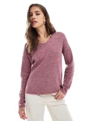 Pull à col V - Rose foncé 42