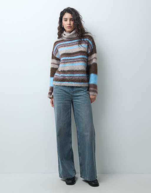 ONLY pull col roulé texturé à rayures bleues et marron, 4 de 4