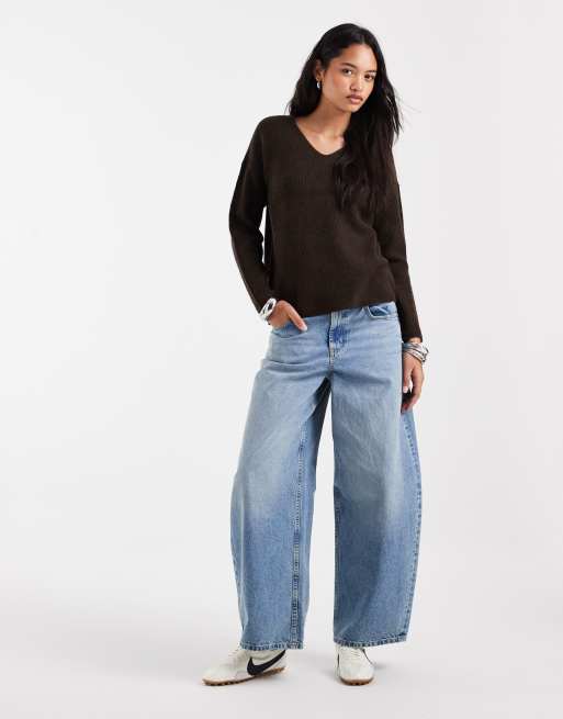 ONLY pull col V ample marron foncé, 2 de 4