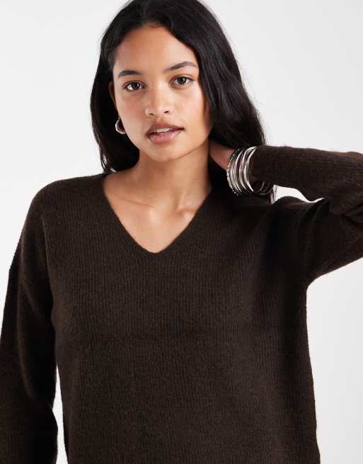 ONLY pull col V ample marron foncé, 3 de 4