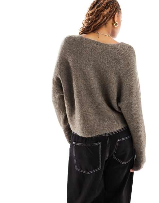 Only - Pull côtelé à col large - Taupe , 4 de 4