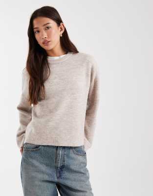 Pull coupe carrée à col rond - Beige-Neutre 34
