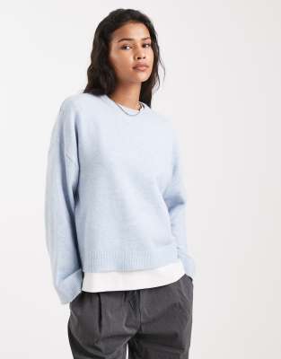 Pull coupe carrée à col rond - Bleu clair 3XL