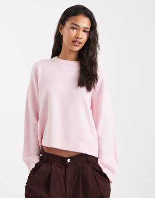 Pull coupe carrée à col rond - Rose clair 38