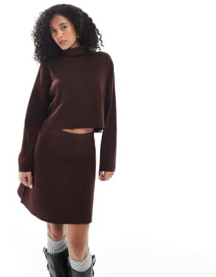 Pull d'ensemble en maille à col roulé - Bordeaux-Rouge 34