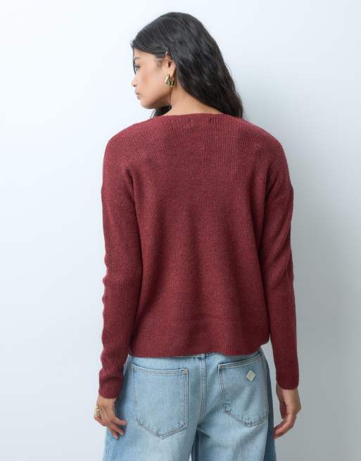 ONLY pull en maille à col V à manches longues rouge, 4 de 4