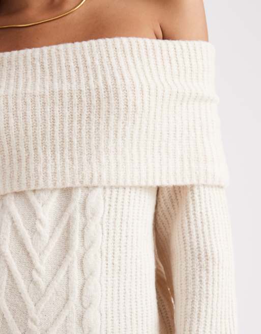 ONLY - Pull en maille à épaules dénudées - Crème, 3 de 4