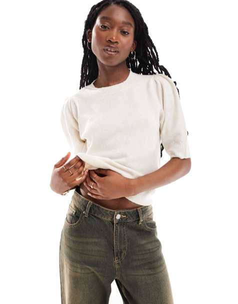 ONLY - Pull en maille à manches 3/4 - Beige - view 1