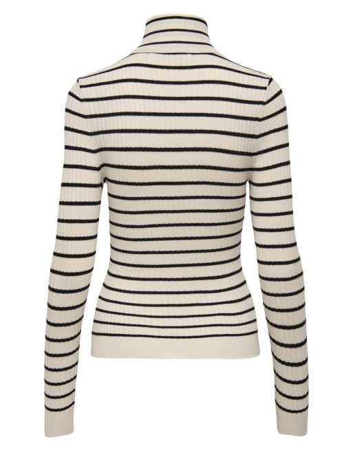 ONLY Pull en maille à rayures écru et noir, 7 de 7