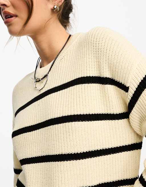 Only - Pull en maille côtelée à rayures - Crème et noir , 2 de 4