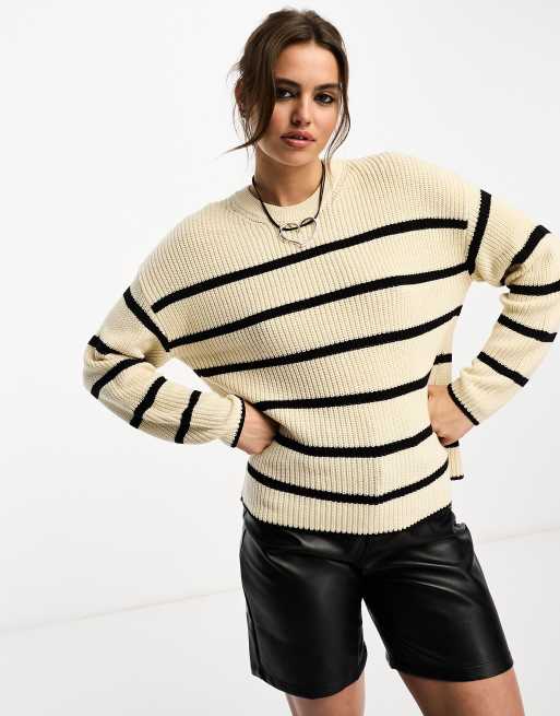 Only - Pull en maille côtelée à rayures - Crème et noir , 4 de 4