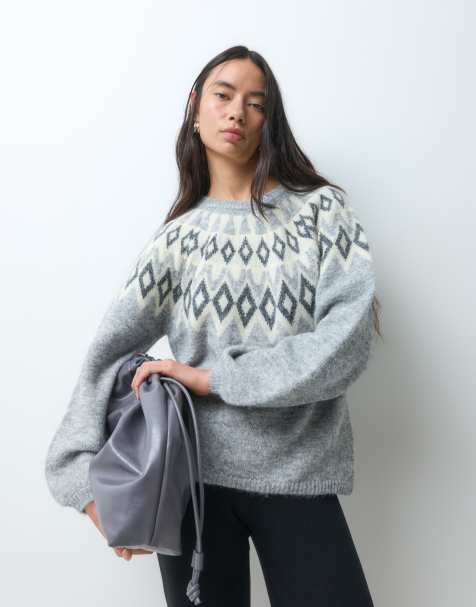 ONLY pull en maille Fair Isle gris - view 1