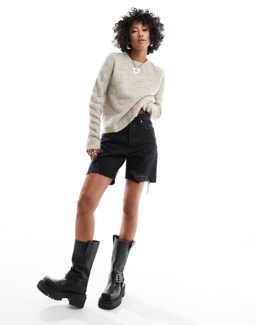 Only - Pull en maille pointelle - Taupe , 2 de 4