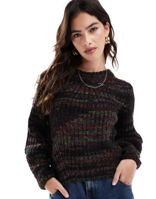 ONLY - Pull en maille teinte par sections - Noir multicolore  