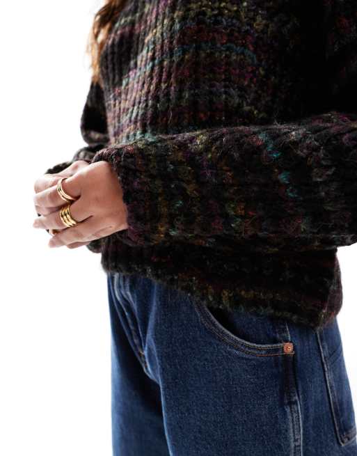 ONLY - Pull en maille teinte par sections - Noir multicolore  , 3 de 4