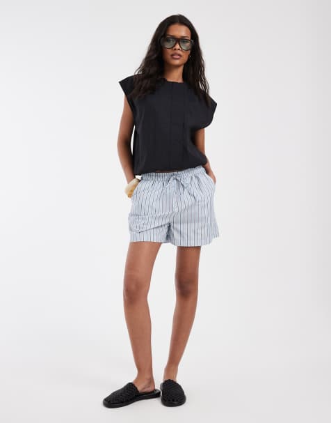 ONLY pull on shorts in light blue stripes - view 1