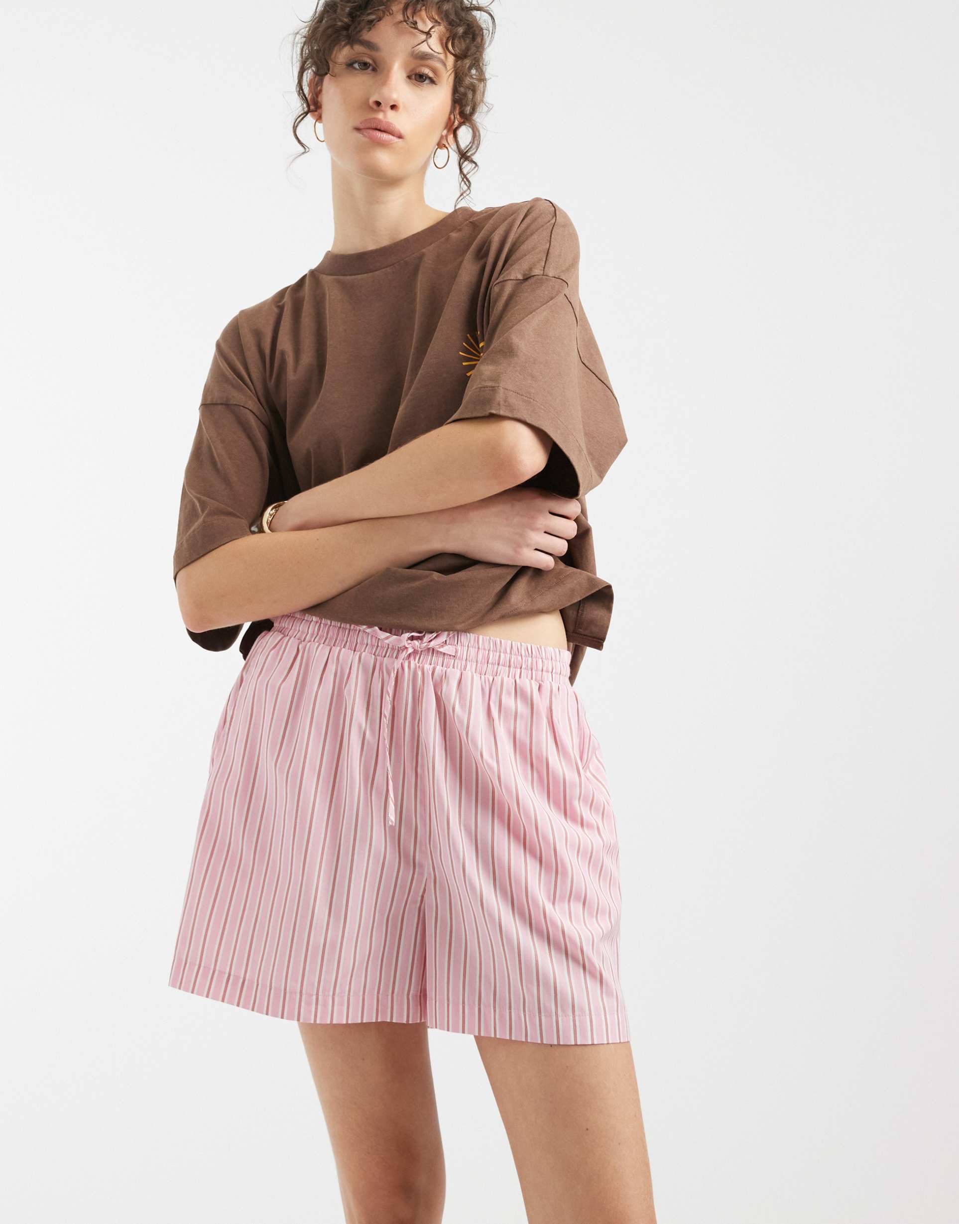 only pull on shorts in pink stripes