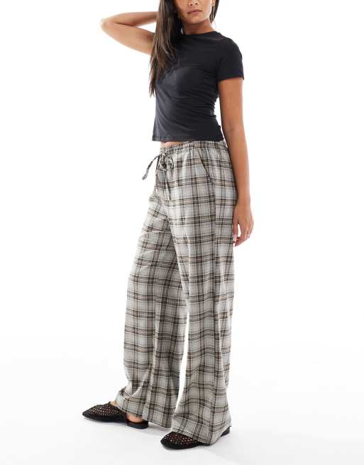 ONLY pull on wide leg pants in gray plaid