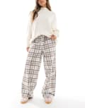 [ONLY] ONLY pull on wide leg pants in grey check 10 GREY