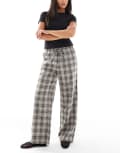 [ONLY] ONLY pull-on wide leg pants in grey check 12-14 GREY