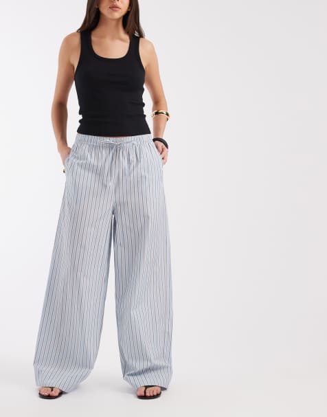 ONLY pull on wide leg pants in light blue stripes - view 1