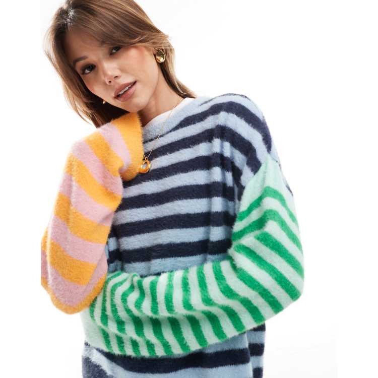 New Look - Pull rayé duveteux - Multicolore