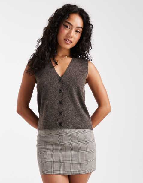 ONLY - Pull sans manches en maille compacte - Marron - view 1