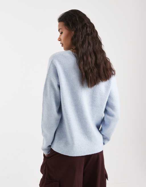 ONLY - Pull souple à col en V - Bleu clair, 4 de 4