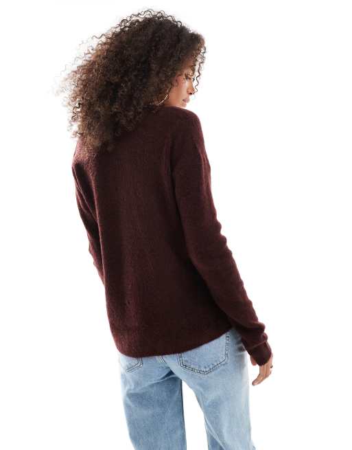 Only - Pull souple à col en V - Bordeaux, 4 de 4